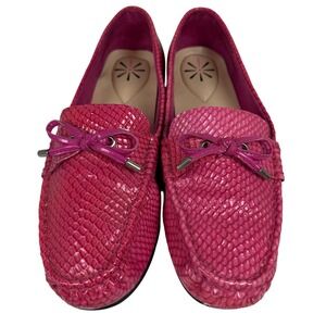 ISAAC MIZRAHI LIVE! Alison Loafers, Snakeskin Textured, Med Pink Leather, Size 9